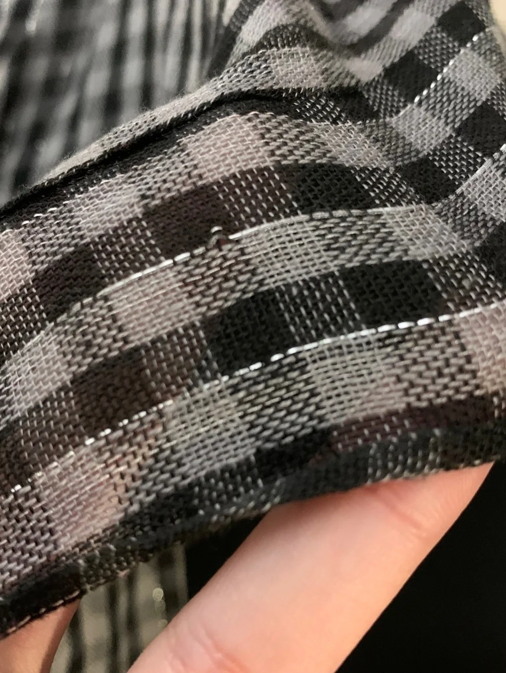 Black Gray Checkered Gingham Plaid Scarf Silver Metallic Stripe Fringe Emo